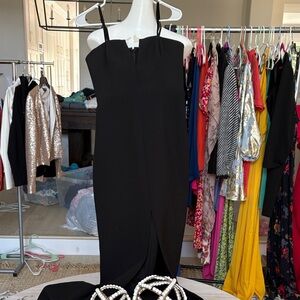 Classic Black Spaghetti Strap Midi Dress - Elegant Evening Wear